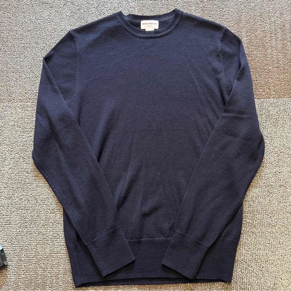Spier & Mackay Sweater Men Small Navy Blue Merino Wool Pullover Crewneck